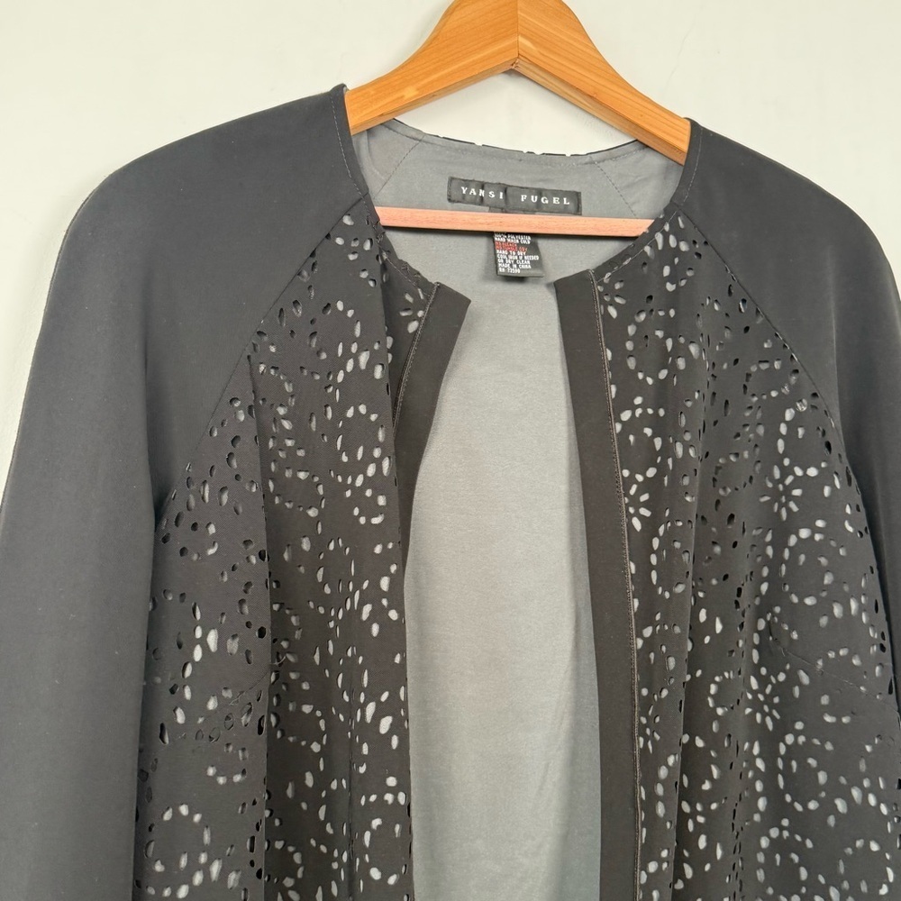 Yansi Fugel Black Laser Cut Open-Front Jacket, Size M, Great Condition!